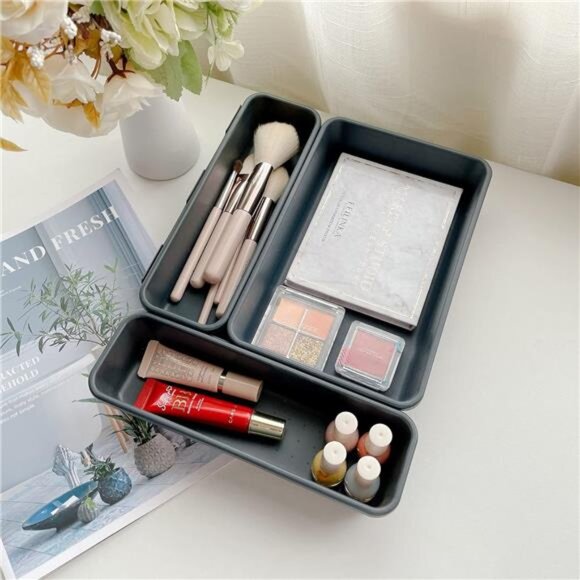 Drawer Organizer Tray 13 PCS Office Desk Kitchen Bathroom Storage Bins Plastic S - Picture 5 of 7